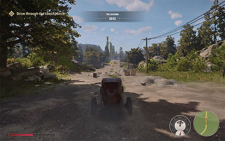 Podczas przejazdu skupiaj się na unikaniu zderzeń ze słupami, skałami i autami cywilnymi, oraz na bezbłędnym przejeżdżaniu przez kolejne punktu kontrolne - Mafia Definitive Edition: Electric Trick Track - solucja - Mafia 1 Definitive Edition - poradnik, solucja