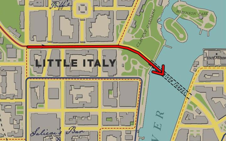 Nie jedź zgodnie z celem misji na tor wyścigowy, tylko zamiast tego zdecyduj się na przejazd trasą zaznaczoną na powyższym obrazku - Mafia Definitive Edition: Ma zryw ta fura - trofeum, jak zdobyć - Mafia 1 Definitive Edition - poradnik, solucja