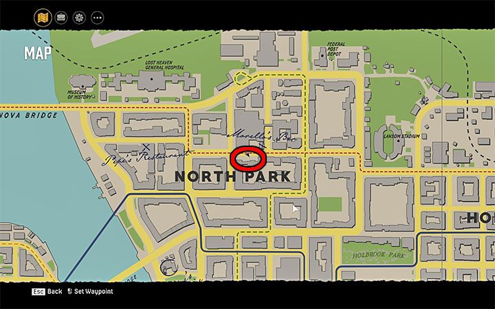 Magazyn odnajduje się obok budynku Storage Warehouses Company znajdującego się w dzielnicy North Park w niewielkiej odległości od baru Morello - Mafia Definitive Edition: Magazyny Super Science Stories - sekret, znajdźka - Mafia 1 Definitive Edition - poradnik, solucja