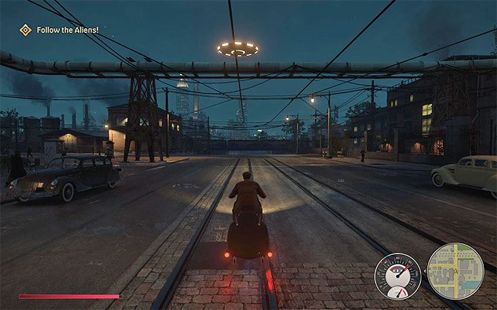 Trafiony spodek zacznie uciekać i musisz tu wiedzieć o dwóch ważnych rzeczach - Mafia Definitive Edition: Alien Infiltration - solucja - Mafia 1 Definitive Edition - poradnik, solucja