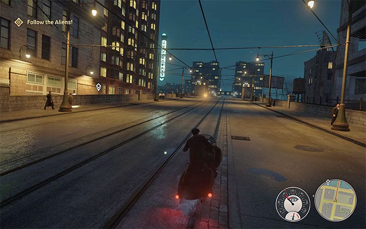 Ten przejazd może być bardzo mylący jeśli zdecydowałbyś się na podążanie wzrokowo za latającym spodkiem - Mafia Definitive Edition: Alien Infiltration - solucja - Mafia 1 Definitive Edition - poradnik, solucja