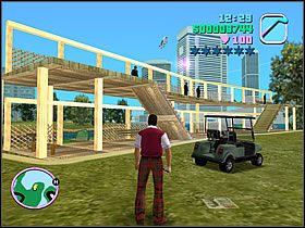 Wsiadaj do zaparkowanego nieopodal pojazdu i jedź we wskazane żółtym punktem miejsce - Four Iron Avery Carrington - Grand Theft Auto: Vice City - poradnik do gry