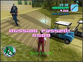 Jeśli podczas całej jego bezsensownej jazdy po okolicznych górkach, z których można go bezproblemowo zepchnąć do wody (pojazd którym jeździcie nie może wylądować na dachu), ucieknie w stronę wyjścia, musisz go złapać i przejechać nim zniknie z Twojego pola widzenia - Four Iron Avery Carrington - Grand Theft Auto: Vice City - poradnik do gry