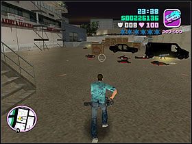 Zanim wejdziesz dalej, wrzuć granat za ścianę z prawej lub wyciągnij silną broń - Loose Ends - Bonus Budka Telefoniczna - Grand Theft Auto: Vice City - poradnik do gry