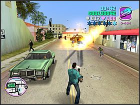 Jeśli zabraknie Ci naboi do broni strzelającej z auta, zawsze możesz z niego wysiąść i zdjąć dany pojazd ręcznie - Friendly Rivalry - Asset Kaufman Cabs - Grand Theft Auto: Vice City - poradnik do gry