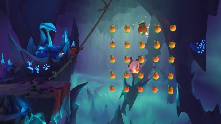Gdy wskoczysz na kolejną linę zobaczysz dużą ilość owoców Wumpa - Crash 4: Szczyt Obłędu solucja, opis przejścia - Crash Bandicoot 4 - poradnik, solucja