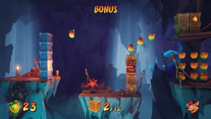 Bonusowy poziom na mapie Szczyt Obłędu poleca na zebraniu 12 skrzynek, a następnie powróceniu na powierzchnię - Crash 4: Szczyt Obłędu solucja, opis przejścia - Crash Bandicoot 4 - poradnik, solucja