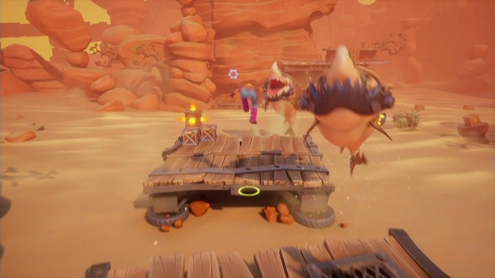 Na samym staracie zobaczysz wytresowane rekiny, które synchronicznie wyskakują z głębin - Crash 4: Gaz do dechy solucja, opis przejścia - Crash Bandicoot 4 - poradnik, solucja