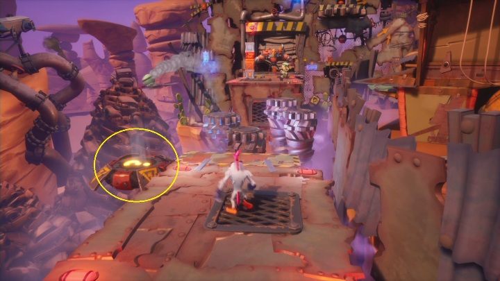 Wejście na sekretny poziom znajdziesz, gdy zsuniesz się z poręczy - Crash 4: Zgniatarka solucja, opis przejścia - Crash Bandicoot 4 - poradnik, solucja