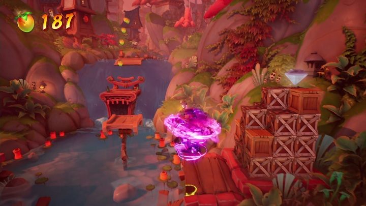 Ukryty diament znajdziesz na prawej części mapy, zaraz przed wodospadem - Crash 4: Kręcioł - solucja, opis przejścia - Crash Bandicoot 4 - poradnik, solucja