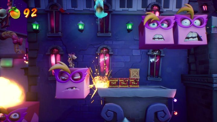 Twoim kolejnym zadaniem jest skakanie po sześciokątach, które zmieniają swoje miny w zależności od Twojego zachowania - Crash 4: Poza rytmem - solucja, opis przejścia - Crash Bandicoot 4 - poradnik, solucja