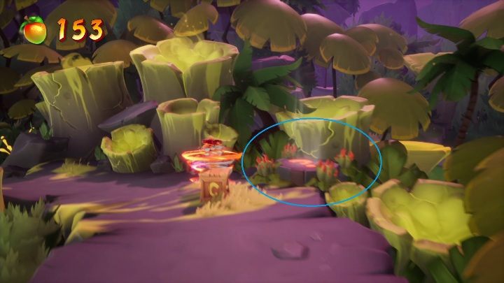 Wejście na sekretny level znajduje się niedaleko dinozaura, na zakręcie - Crash 4: Zryw dinozaura - solucja, opis przejścia - Crash Bandicoot 4 - poradnik, solucja