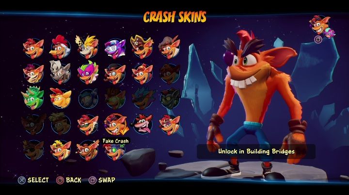 Sposób odblokowania: zdobycie 9 diamentów na poziomie Prosto z mostu - Crash 4: Crash - skórki, jak odblokować - Crash Bandicoot 4 - poradnik, solucja