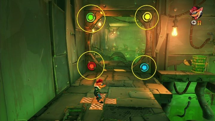 W pewnym momencie zobaczysz ogromne drzwi, wokół których znajdują się narysowane cztery klejnoty - Crash 4: Sekretny etap - jak odblokować? - Crash Bandicoot 4 - poradnik, solucja