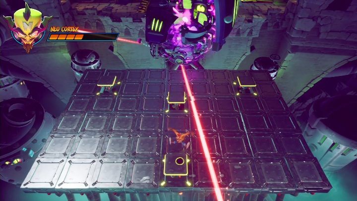 Połączmy platformy z laserami i dostaniemy właśnie ostatni etap tego bossa - Crash 4: Neo Cortex, finałowa walka - jak pokonać? - Crash Bandicoot 4 - poradnik, solucja
