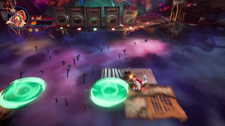 Ponownie, po zbiciu wszystkich trzech części musisz podbiec do głównego przeciwnika i uderzyć go prosto w czerwony punkt - Crash 4: N. Gin (Sceniczny Debiut) - boss, jak pokonać - Crash Bandicoot 4 - poradnik, solucja