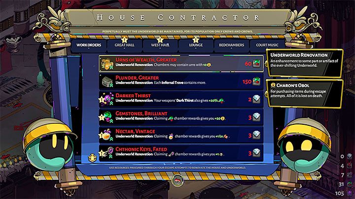 Na wczesnym stadium kampanii w Domu Hadesa pojawi się Wykonawca Domu, u którego możecie zamawiać projekty do wykonania - Hades: Porady na start - Hades - poradnik do gry