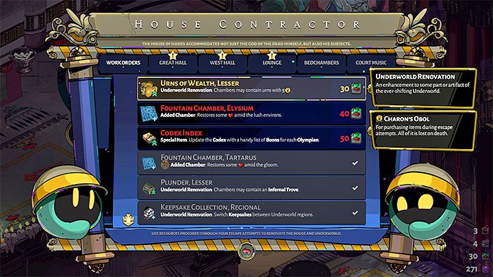 U Wykonawcy Domu możecie kupować projekty powiązane z urnami - Hades: Waluty w grze - Hades - poradnik do gry