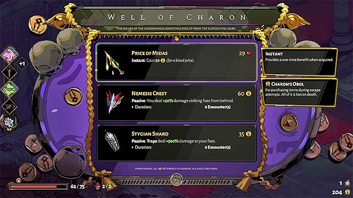 Ciekawostka - Jedną z pozycji w studniu Charona może być pozyskanie monet w zamian za część punktów zdrowia - Hades: Waluty w grze - Hades - poradnik do gry