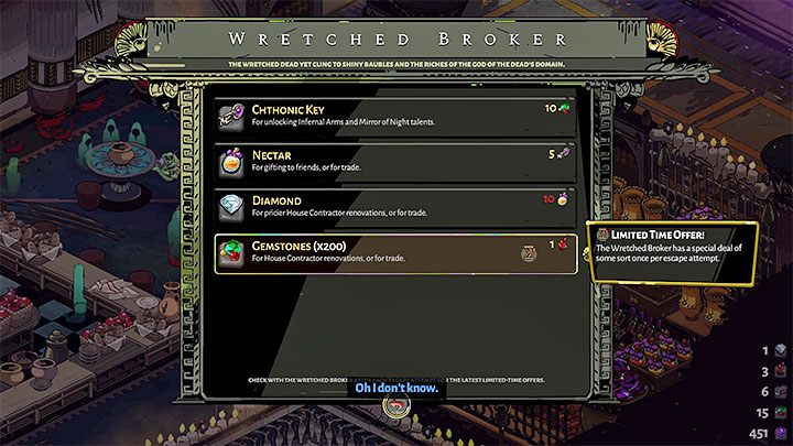 Klejnoty mogą pojawiać się w ofercie sklepu z salonu Domu Hadesa (Nieszczęsny Broker) - Hades: Waluty w grze - Hades - poradnik do gry