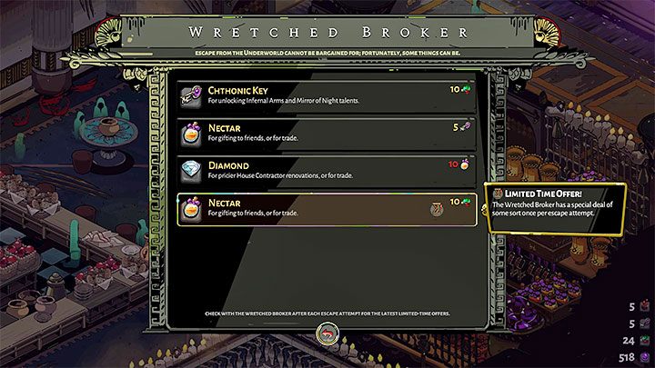 Nektar może pojawiać się w ofercie sklepu z salonu Domu Hadesa (Nieszczęsny Broker) - Hades: Waluty w grze - Hades - poradnik do gry