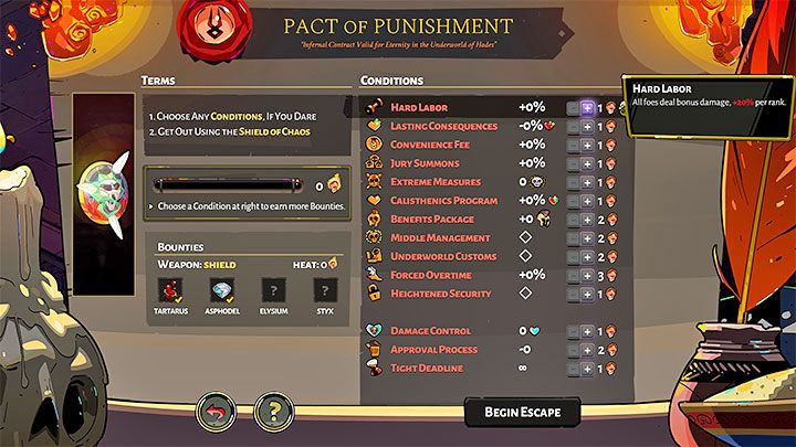 Od momentu ukończenia gry po raz pierwszy wyjście z Domu Hadesa zyska nową cechę - Pakt Skruchy umożliwia wybranie zasad, na których będziecie zaliczać kolejne próby - Hades: Dom Hadesa - Hades - poradnik do gry