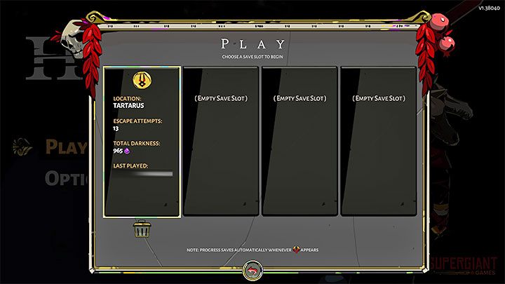 Po tym jak ponownie uruchomicie grę możecie wybrać interesujący Was sejw - Hades: Czy można zapisać grę? - Hades - poradnik do gry