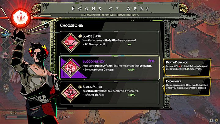 Możecie i powinniście również rozglądać się za darami powiązanymi z działaniem Odrzucenia śmierci - Hades: Jak rzadziej ginąć? - Hades - poradnik do gry