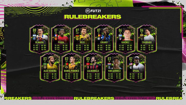W drugiej drużynie Buntownicy (Rulebreakers) można wyróżnić wiele znanych nazwisk jak Ángel Di María, Marco Reus, Romelu Lukaku czy Alex Teixeira - FUT 21: Buntownicy/Rulebreakers - 2 drużyna - FIFA 21 - poradnik do gry