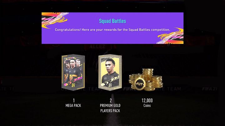 Wśród nagród za Squad Battles w FIFA 21 można znaleźć różne paczki, nawet te bardziej wartościowe przyznawane za rangi Elite lub TOP 100 (Paczka Ultimate, Paczka Rzadkich Piłkarzy, Mega Paczka), a także Monety - FUT 21: Nagrody za Squad Battles - kiedy? - FIFA 21 - poradnik do gry