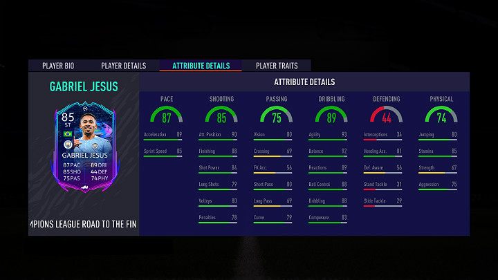 Najlepszym piłkarzem w pierwszej drużynie Droga do finału (Road to the Final) w grze FIFA 21 jest Gabriel Jesus - brazylijski piłkarz występujący na pozycji napastnika w angielskim klubie Manchester City - FUT 21: Droga do finału/Road to the Final - 2 drużyna - FIFA 21 - poradnik do gry