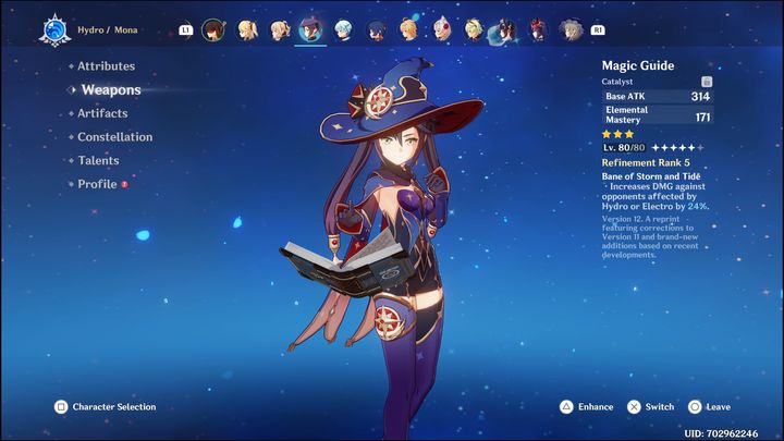 Tak jak w poprzednim buildzie, tak i tutaj najlepszym wyborem dla Mony, będzie korzystanie z The Widsith - Genshin Impact: Mona - najlepsze buildy (Hydro) - Genshin Impact - poradnik do gry