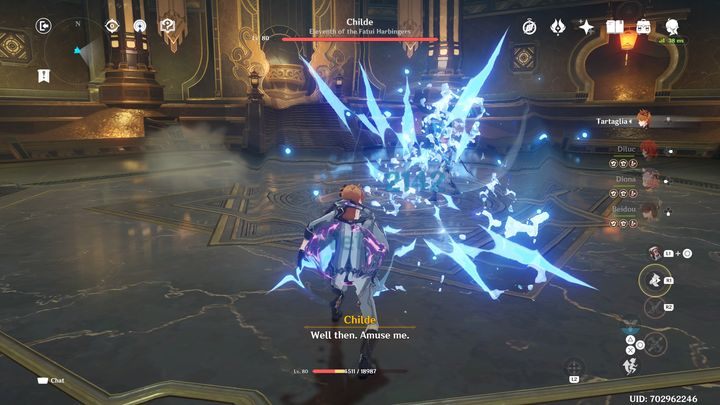 Początek walki jest bardzo dynamiczny, gdyż Childe po krótkim monologu zaczyna używać swoich najmocniejszych ataków - Genshin Impact: Childe - boss, jak pokonać ? - Genshin Impact - poradnik do gry