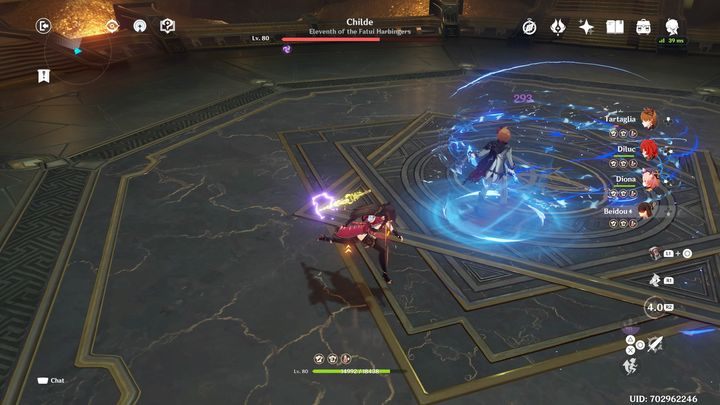 Gdy będziecie na niego nacierać i zobaczycie wodną aurę wokół niego, spodziewajcie się jego kontry - Genshin Impact: Childe - boss, jak pokonać ? - Genshin Impact - poradnik do gry