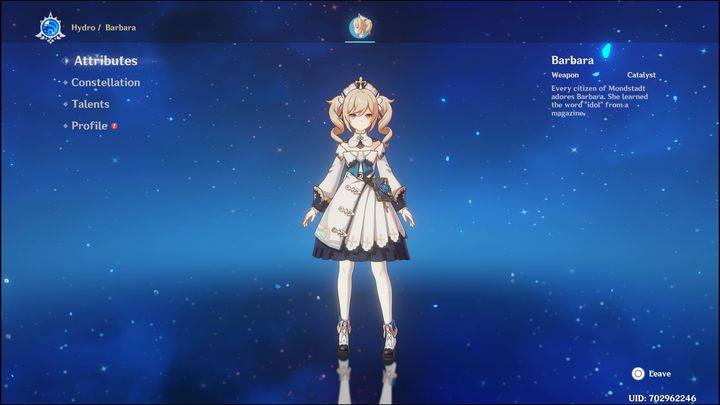 Barbara to czterogwiazdkowa postać z elementem Hydro, walcząca za pomocą Catalyst - Genshin Impact: Barbara - najlepsze buildy (Hydro) - Genshin Impact - poradnik do gry