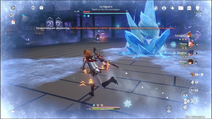 Gdy znacząco obniżycie pasek zdrowia La Signory, zamieni się ona w lodowy kokon - Genshin Impact: La Signora - boss, jak pokonać? - Genshin Impact - poradnik do gry