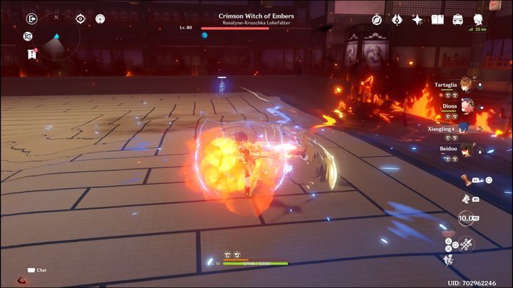 Podobnie jak w pierwszej fazie, aby obniżyć poziom paska Blazing Heat, udajcie się w stronę Eyes of Frost, obiektu podobnego do wcześniejszego, tyle że w kolorze niebieskim - Genshin Impact: La Signora - boss, jak pokonać? - Genshin Impact - poradnik do gry