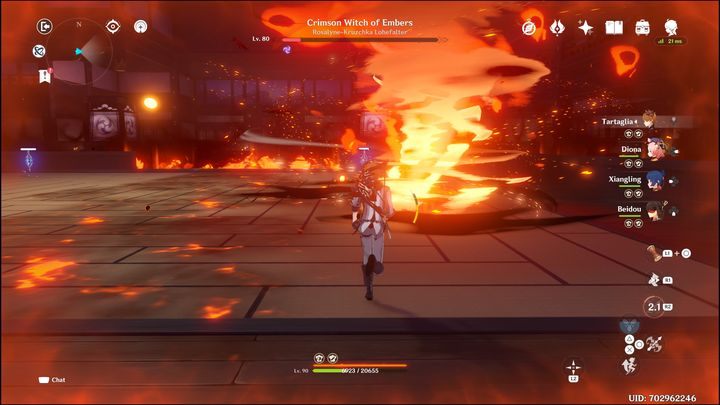 Gdy zdrowie La Signory spadnie do niskiego poziomu, stworzy ona ognisty huragan - Genshin Impact: La Signora - boss, jak pokonać? - Genshin Impact - poradnik do gry