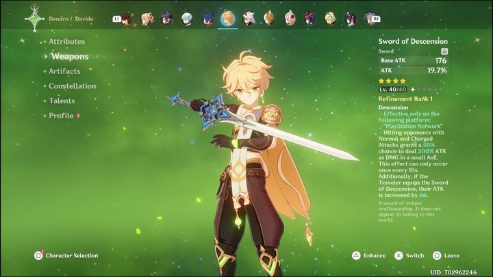 Główną bronią dla Travelera powinien być Freedom-Sworn - Genshin Impact: Traveler - najlepsze buildy (Dendro) - Genshin Impact - poradnik do gry