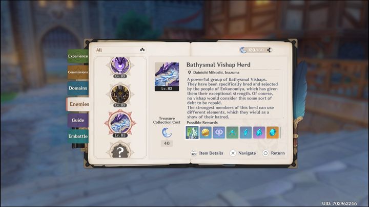 Dzięki tej książce, możecie wybrać dowolne stworzenie z danego regionu, aby dowiedzieć się co możecie z niego otrzymać, gdy już go pokonacie - Genshin Impact: Porady na start - lista - Genshin Impact - poradnik do gry