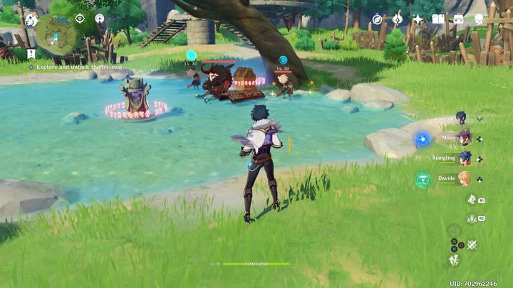 Następnie udaj się na południowy zachód (wykrzyknik na mapie w lewym dolnym rogu) - Genshin Impact: Tri-seal - jak odblokować? - Genshin Impact - poradnik do gry