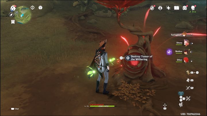 Gdy przeciwnicy zostaną pokonani, na środku Withering Zone pojawi się Tumor of the Withering - Genshin Impact: Withering Zone - Sumeru - Genshin Impact - poradnik do gry