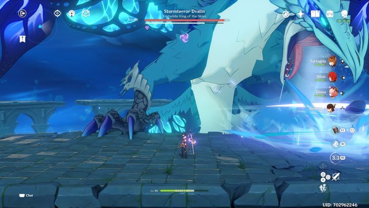 Dlatego też, gdy będziecie po prawej stronie i zaczniecie atakować go właśnie tam, po kilku atakach, szybko przejdźcie na lewą stronę i atakujcie drugą rękę - Genshin Impact: Stormterror Dvalin - boss, jak pokonać ? - Genshin Impact - poradnik do gry