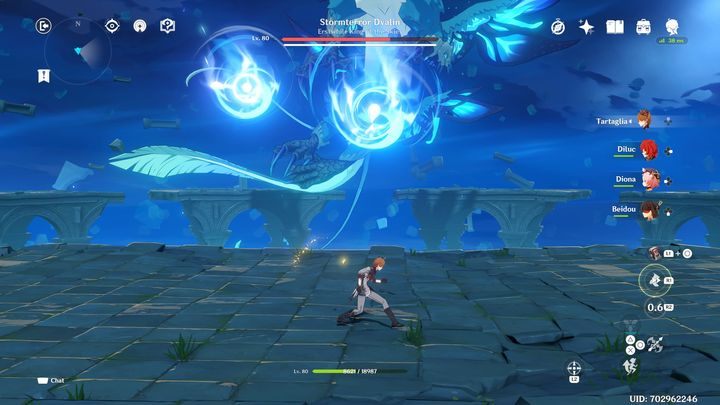 Zanim boss zacznie ryczeć, tworząc lodową aurę, może on wystrzelić dwa pociski do dwóch razy - Genshin Impact: Stormterror Dvalin - boss, jak pokonać ? - Genshin Impact - poradnik do gry