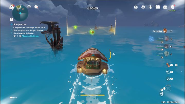 Waszym zadaniem w każdym z wyzwań będzie przepłynięcie przez złote bramy, aż do mety, zdobywając jednocześnie zielone kule, czyli Surfpiercers Drive - Genshin Impact: Summertime Odyssey - event, solucja, opis przejścia - Genshin Impact - poradnik do gry