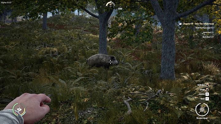 Po ubiciu zwierzyny zbierz pozostałe w niej włócznie lub strzały i wybierz opcję oskórowania zwierzęcia (Skin), by zebrać mięso i futro - Medieval Dynasty: Polowanie - porady - Medieval Dynasty - poradnik do gry