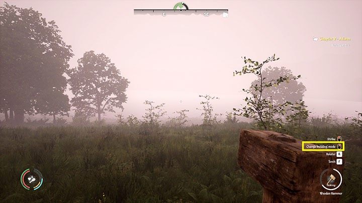 Aktywuj młot przyciskiem R i wciśnij prawy przycisk myszy, by przejść do wyboru trybu pracy młota - Medieval Dynasty: Pole - jak usunąć? - Medieval Dynasty - poradnik do gry