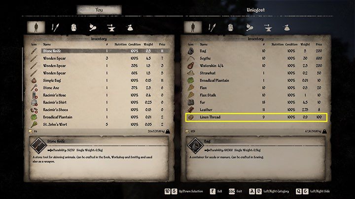 Do wykonania łuku potrzebna będzie kłoda drewna, którą pozyskasz za pomocą siekiery z każdego drzewa oraz lniana nić (Linen Thread), której na tym etapie zapewne nie będziesz jeszcze mógł wytwarzać - Medieval Dynasty: Łuk - jak zdobyć? - Medieval Dynasty - poradnik do gry