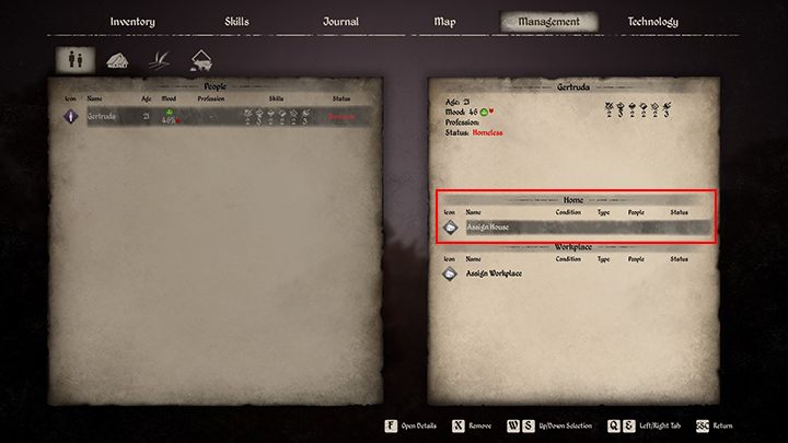 Po prawej stronie od razu będzie podświetlona opcja przypisania domu (Assign House) - Medieval Dynasty: Własna osada - Medieval Dynasty - poradnik do gry