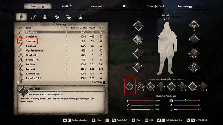 Od teraz wybierając numer slotu 1-8 możesz szybko dobywać siekiery klawiszem R - Medieval Dynasty: Siekiera - jak zrobić? - Medieval Dynasty - poradnik do gry